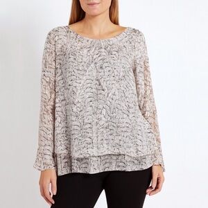 MAX VOLMARY Stars And Celebrities Silk Feather Print Luxury Blouse Size 12